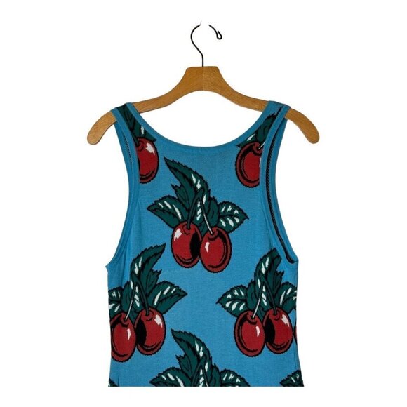 Replica Los Angeles Dress Women Large Blue And Red Knit Cherry Print Midi Sheath - Picture 5 of 12